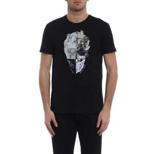 Alexander McQueen Split Skull Men’s T-Shirt Black Made in Italy Cotton Size XXL